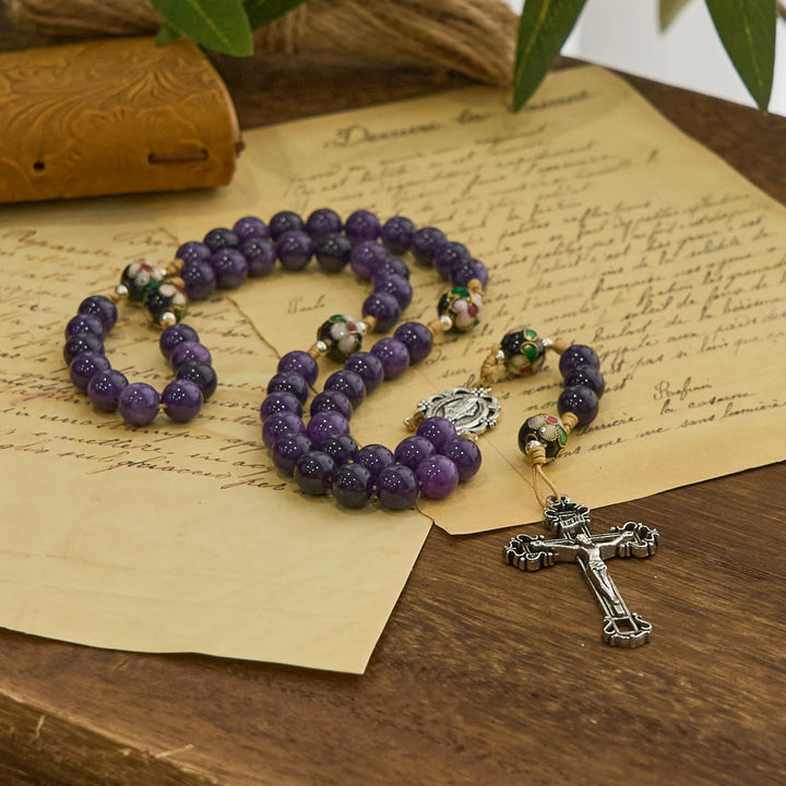 Christianartworkshop Purple Agate & Cloisonné Beads Rosary with Virgin Mary Medal & Crucifix: Feel Graceful Devotion