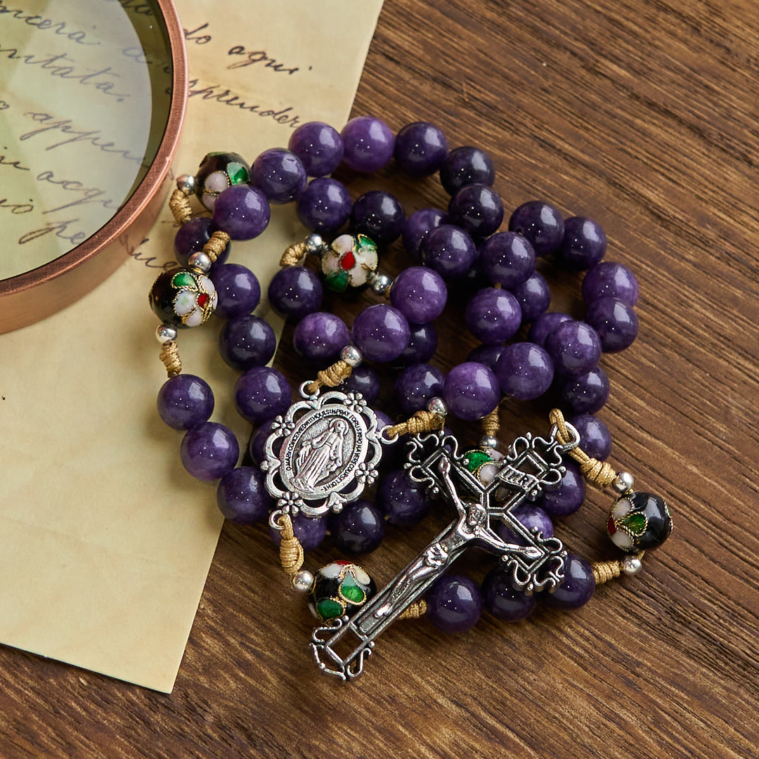 Christianartworkshop Purple Agate & Cloisonné Beads Rosary with Virgin Mary Medal & Crucifix: Feel Graceful Devotion