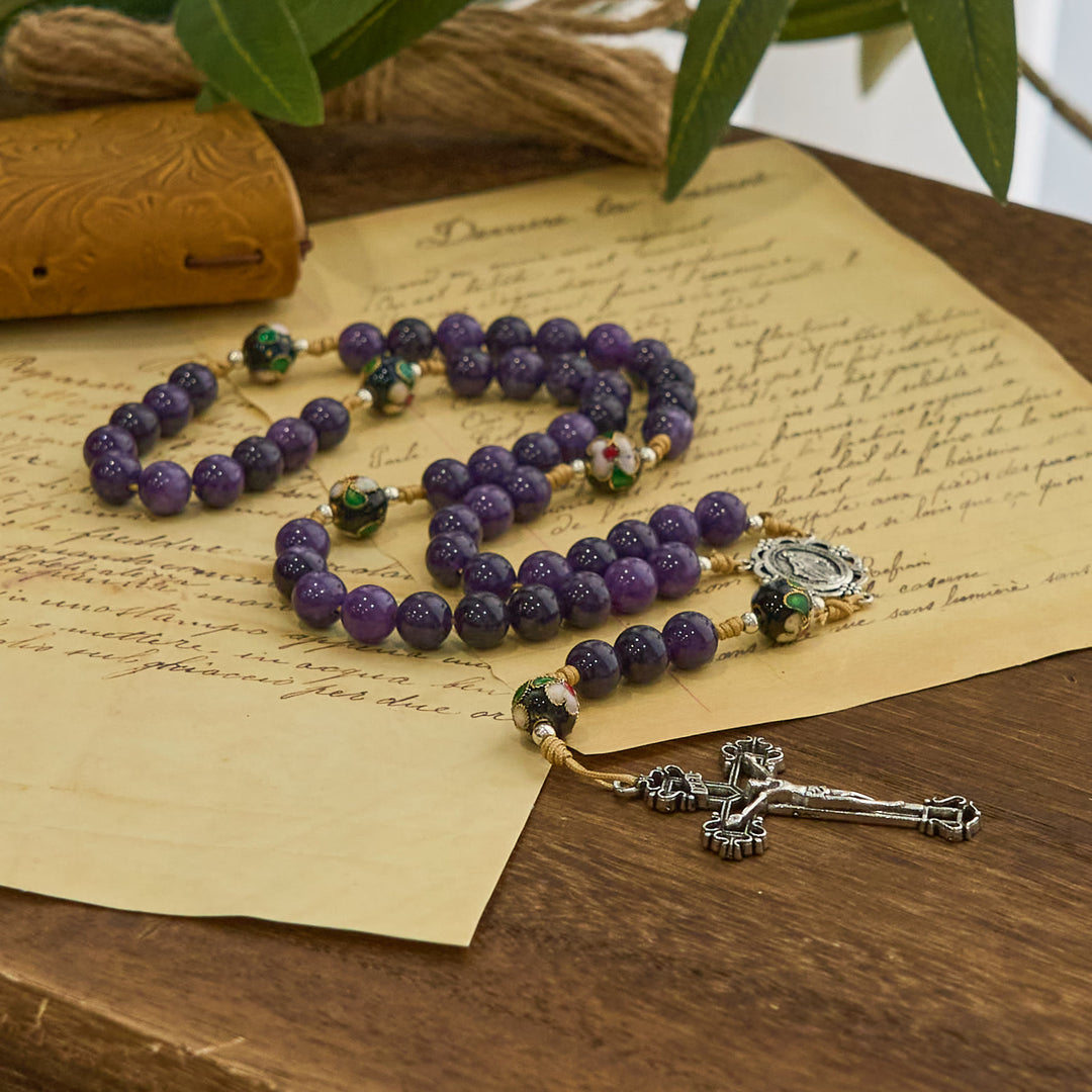 Christianartworkshop Purple Agate & Cloisonné Beads Rosary with Virgin Mary Medal & Crucifix: Feel Graceful Devotion