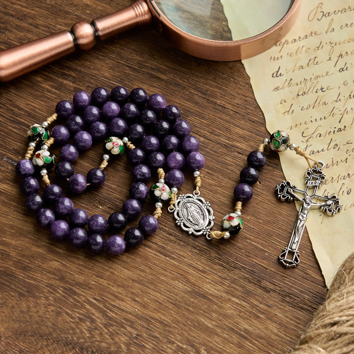 Christianartworkshop Purple Agate & Cloisonné Beads Rosary with Virgin Mary Medal & Crucifix: Feel Graceful Devotion