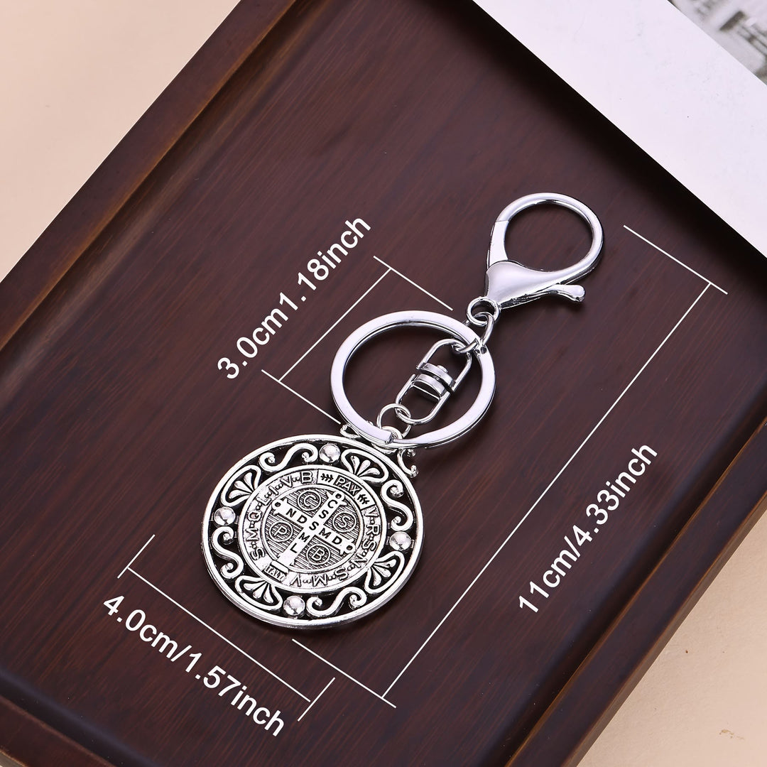 Christianartworkshop Artisanal Silver St. Benedict Keychain with Hollow-Out Design: Nostalgic Sign of Faithful Guardian - image 5