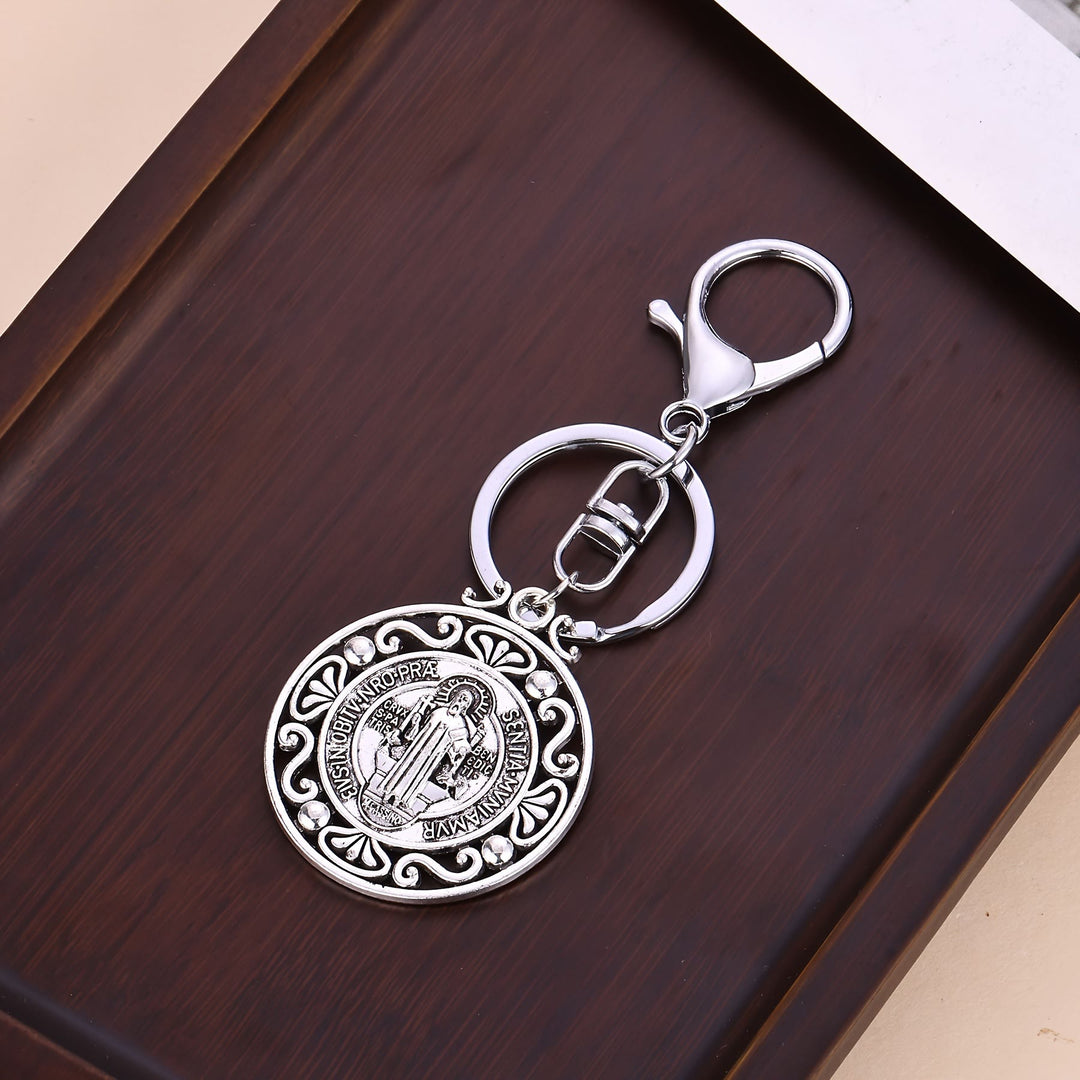 Christianartworkshop Artisanal Silver St. Benedict Keychain with Hollow-Out Design: Nostalgic Sign of Faithful Guardian - image 4