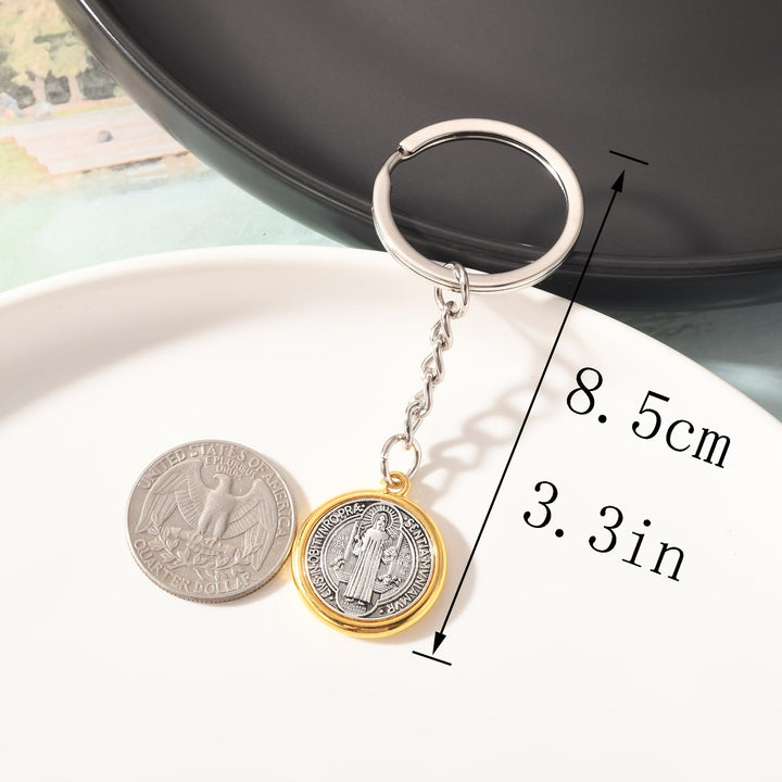 Christianartworkshop Classic Golden Edged St. Benedict Keychain with Intricate Patterns: Timeless Symbol of Spiritual Devotion - image 5