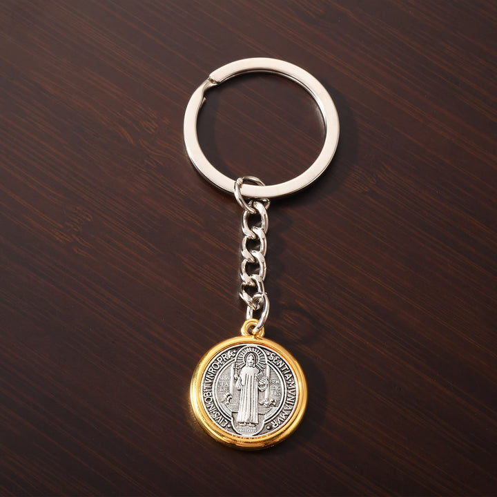 Christianartworkshop Classic Golden Edged St. Benedict Keychain with Intricate Patterns: Timeless Symbol of Spiritual Devotion - image 4