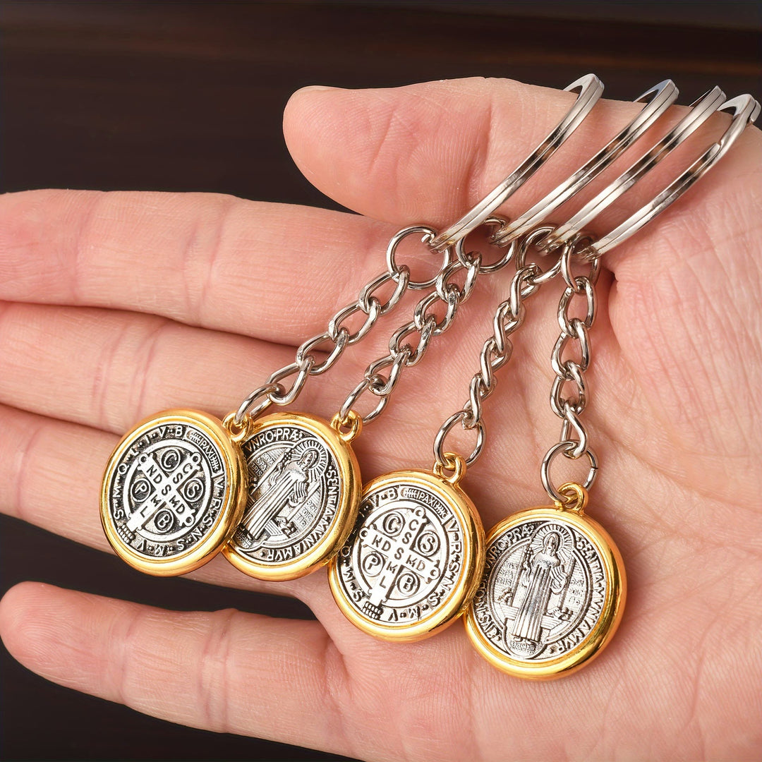 Christianartworkshop Classic Golden Edged St. Benedict Keychain with Intricate Patterns: Timeless Symbol of Spiritual Devotion - image 2