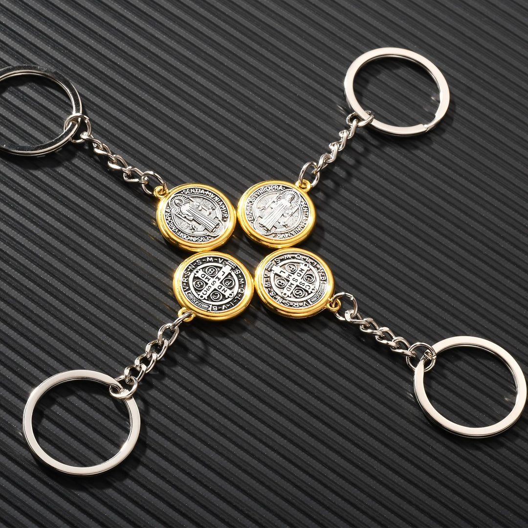 Christianartworkshop Classic Golden Edged St. Benedict Keychain with Intricate Patterns: Timeless Symbol of Spiritual Devotion - image 3