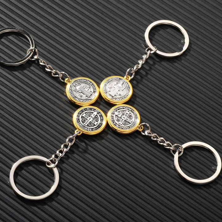 Christianartworkshop Classic Golden Edged St. Benedict Keychain with Intricate Patterns: Timeless Symbol of Spiritual Devotion - image 3