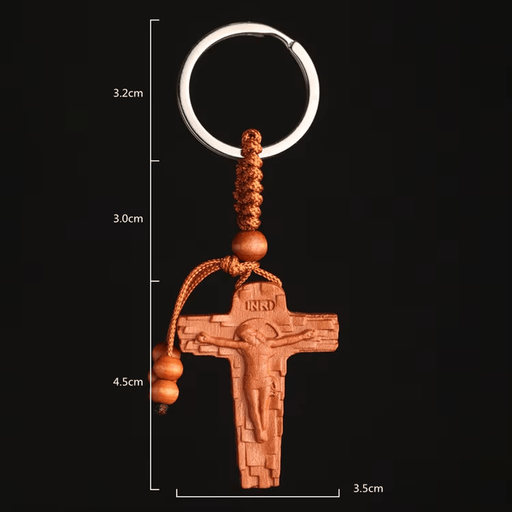 Christianartworkshop Natural Mahogany Wooden Carved Crucifix Keychain: Precious Heirloom of Faithon - image 5