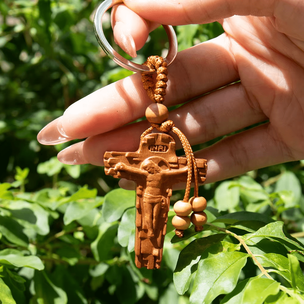 Christianartworkshop Natural Mahogany Wooden Carved Crucifix Keychain: Precious Heirloom of Faithon - image 3