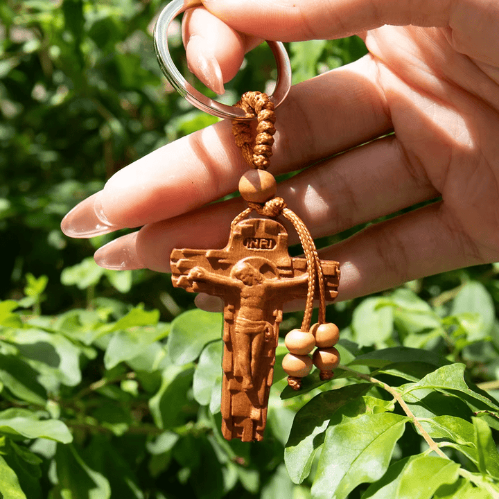 Christianartworkshop Natural Mahogany Wooden Carved Crucifix Keychain: Precious Heirloom of Faithon - image 3