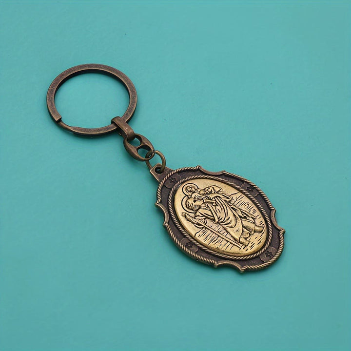 Christianartworkshop Intricately Carved Multicolor St. Christopher Keychain: Based Companion for Safe Travels