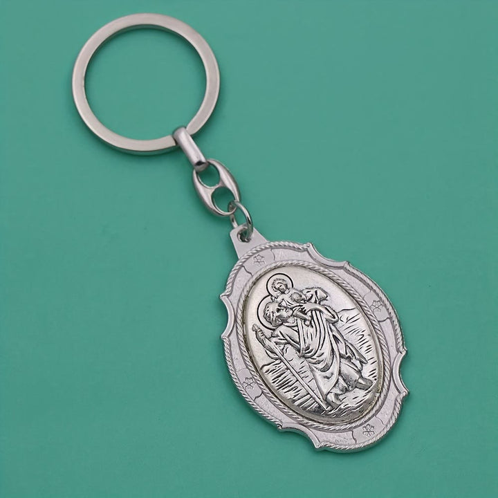 Christianartworkshop Intricately Carved Multicolor St. Christopher Keychain: Based Companion for Safe Travels