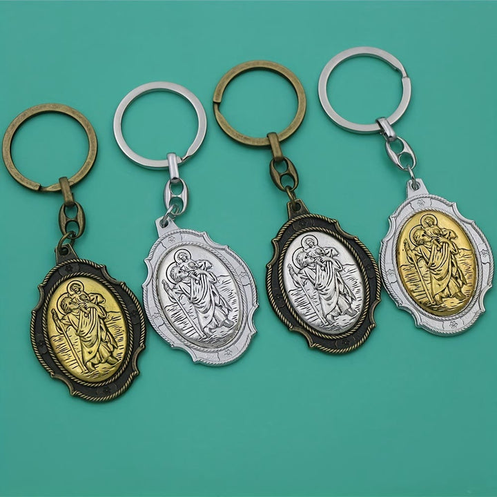 Christianartworkshop Intricately Carved Multicolor St. Christopher Keychain: Based Companion for Safe Travels
