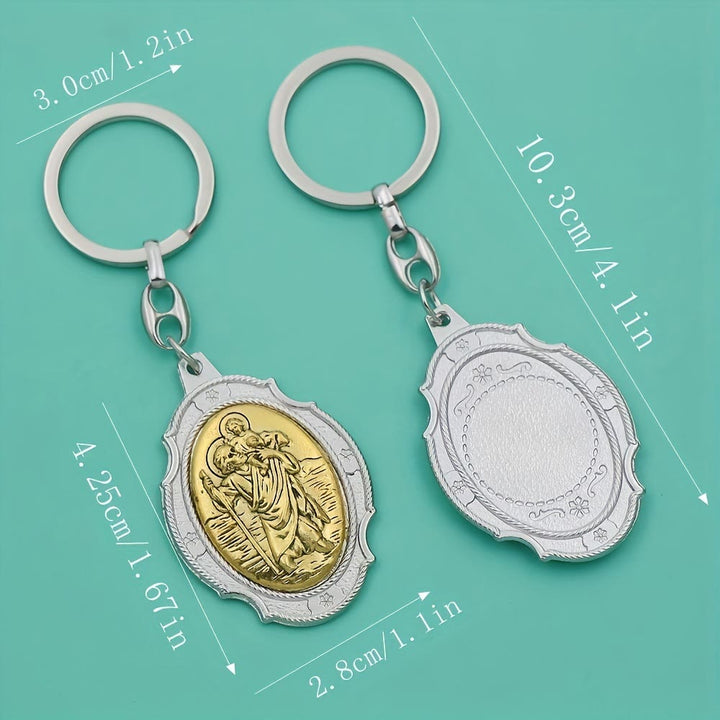 Christianartworkshop Intricately Carved Multicolor St. Christopher Keychain: Based Companion for Safe Travels