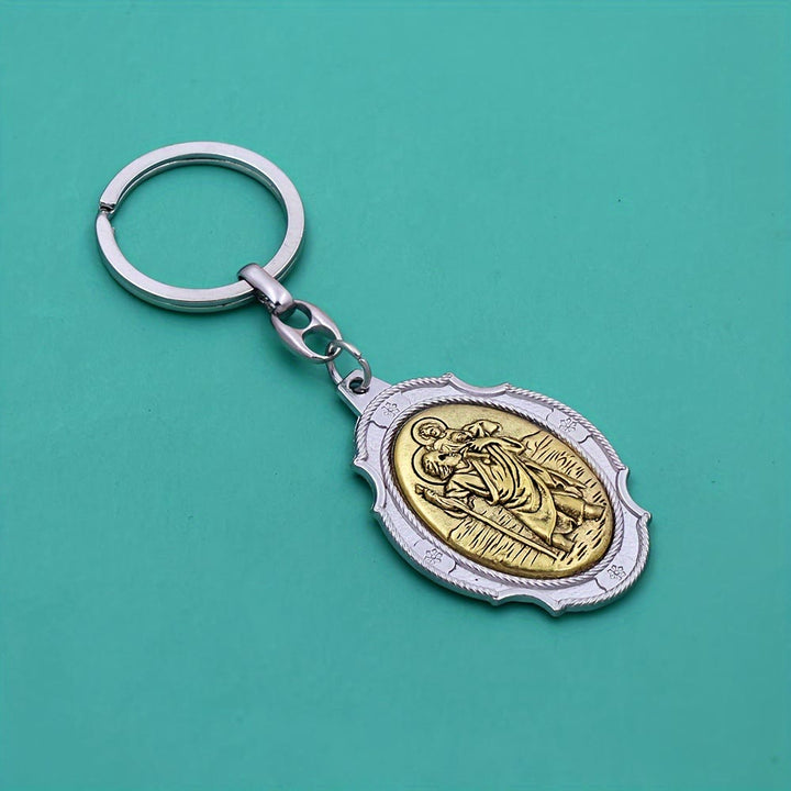 Christianartworkshop Intricately Carved Multicolor St. Christopher Keychain: Based Companion for Safe Travels