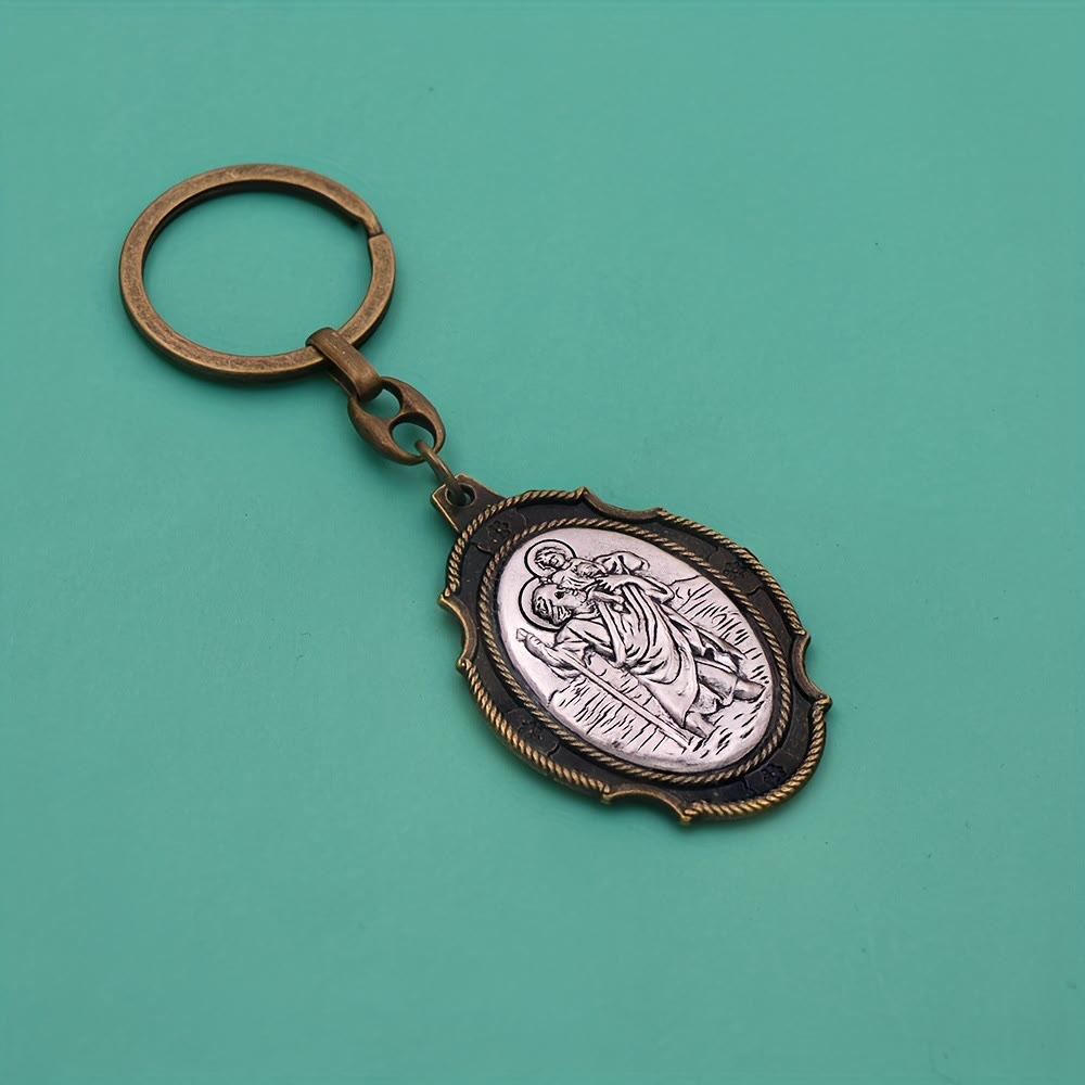 Christianartworkshop Intricately Carved Multicolor St. Christopher Keychain: Based Companion for Safe Travels
