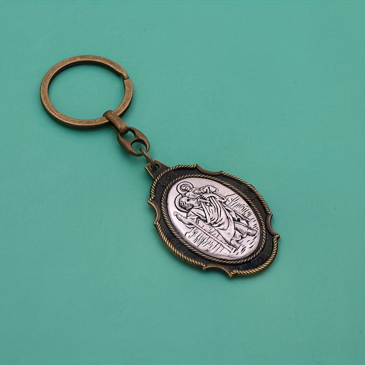Christianartworkshop Intricately Carved Multicolor St. Christopher Keychain: Based Companion for Safe Travels
