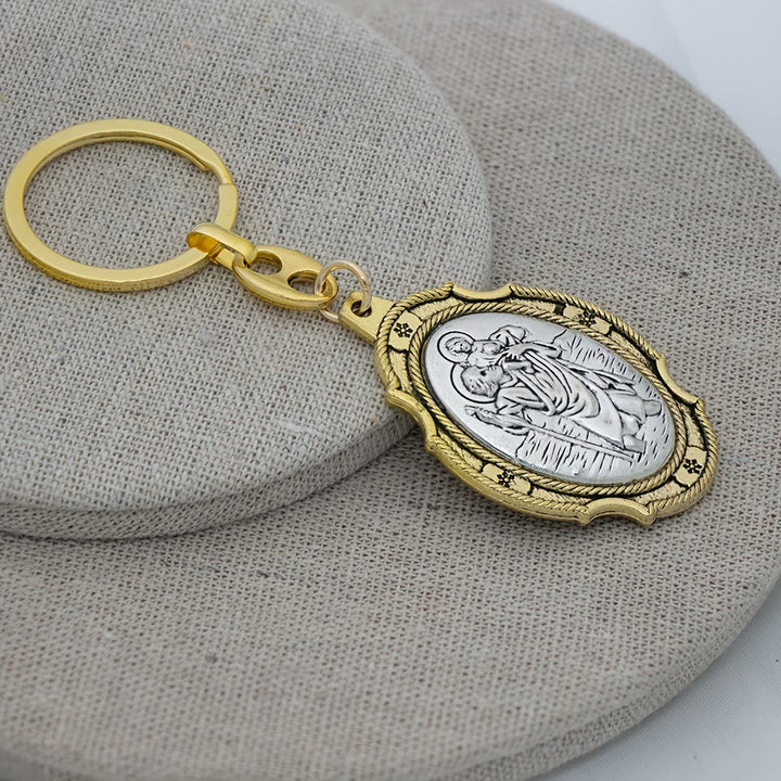 Christianartworkshop Intricately Carved Multicolor St. Christopher Keychain: Based Companion for Safe Travels