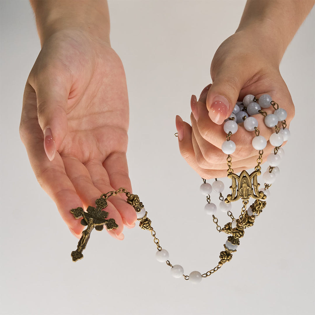 Christianartworkshop PRAYERFUL FAITH: Handmade Rosary with Light Blue Jade Beads and Brass with Gift Card - image 12