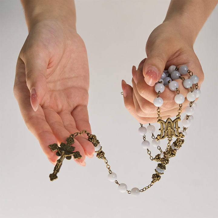 Christianartworkshop PRAYERFUL FAITH: Handmade Rosary with Light Blue Jade Beads and Brass with Gift Card - image 12