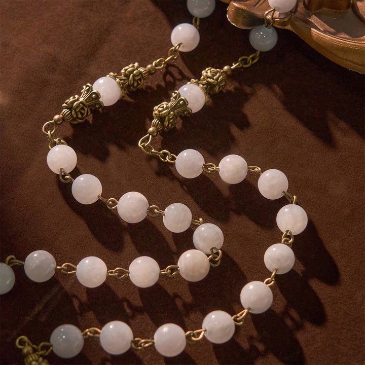 Christianartworkshop PRAYERFUL FAITH: Handmade Rosary with Light Blue Jade Beads and Brass with Gift Card - image 9