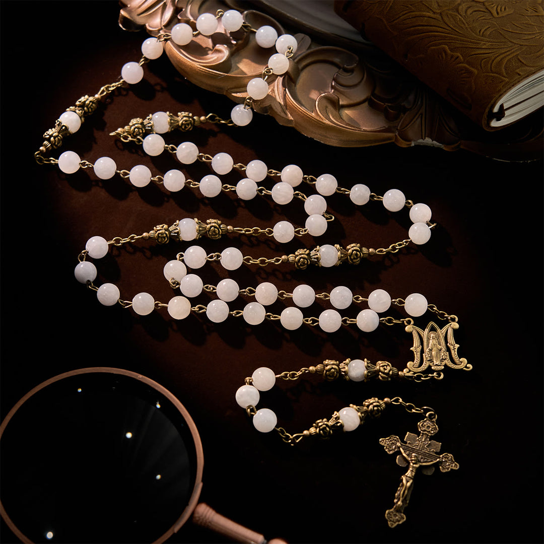 Christianartworkshop PRAYERFUL FAITH: Handmade Rosary with Light Blue Jade Beads and Brass with Gift Card - image 10