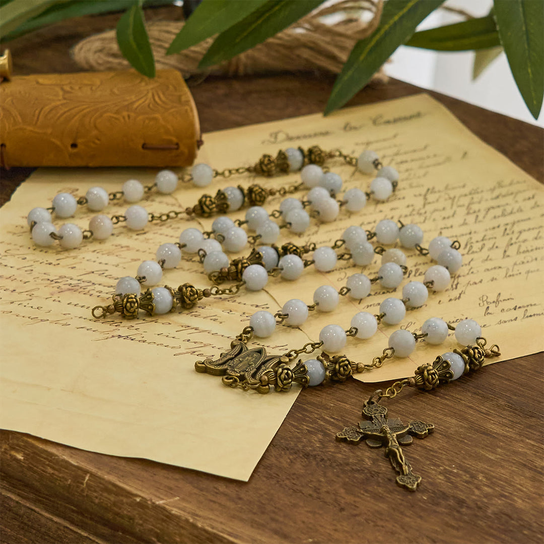 Christianartworkshop PRAYERFUL FAITH: Handmade Rosary with Light Blue Jade Beads and Brass with Gift Card - image 7