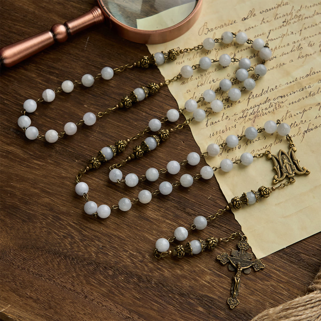 Christianartworkshop PRAYERFUL FAITH: Handmade Rosary with Light Blue Jade Beads and Brass with Gift Card - image 5