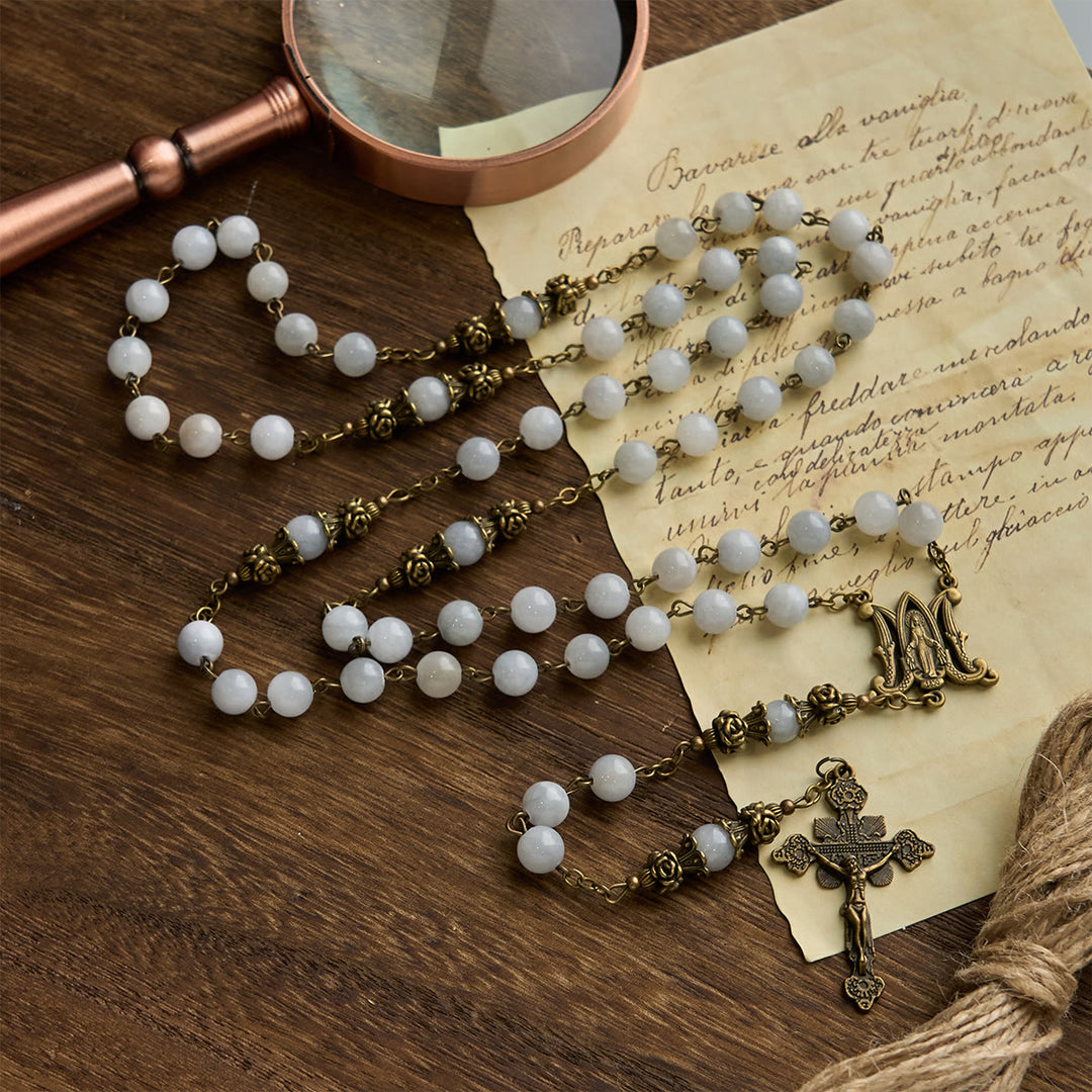 Christianartworkshop PRAYERFUL FAITH: Handmade Rosary with Light Blue Jade Beads and Brass with Gift Card - image 6