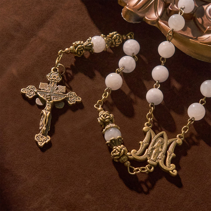 Christianartworkshop PRAYERFUL FAITH: Handmade Rosary with Light Blue Jade Beads and Brass with Gift Card - image 8