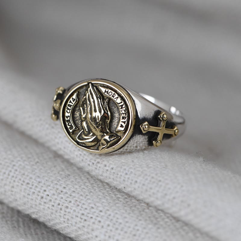 Christianartworkshop 925 Sterling Silver Vintage Style Intricate Carved Praying Hands Ring - Golden(Suitable for US sizes 7.5-9.5) - image 0