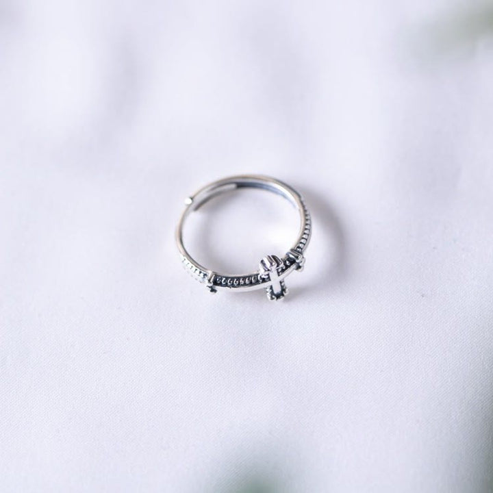 Christianartworkshop Minimalist 925 Silver Cross Ring with Ornate Rope Patterns: Enduring Symbol of Spiritual Bond - image 4