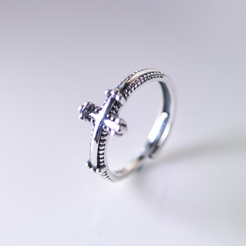 Christianartworkshop Minimalist 925 Silver Cross Ring with Ornate Rope Patterns: Enduring Symbol of Spiritual Bond - image 3
