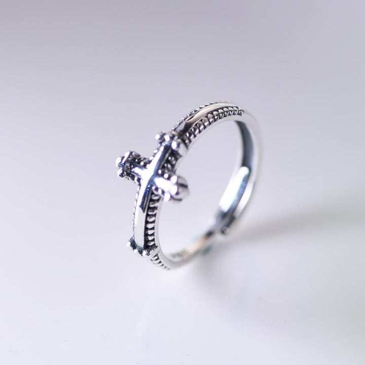 Christianartworkshop Minimalist 925 Silver Cross Ring with Ornate Rope Patterns: Enduring Symbol of Spiritual Bond - image 3
