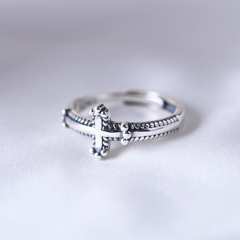 Christianartworkshop Minimalist 925 Silver Cross Ring with Ornate Rope Patterns: Enduring Symbol of Spiritual Bond - image 2