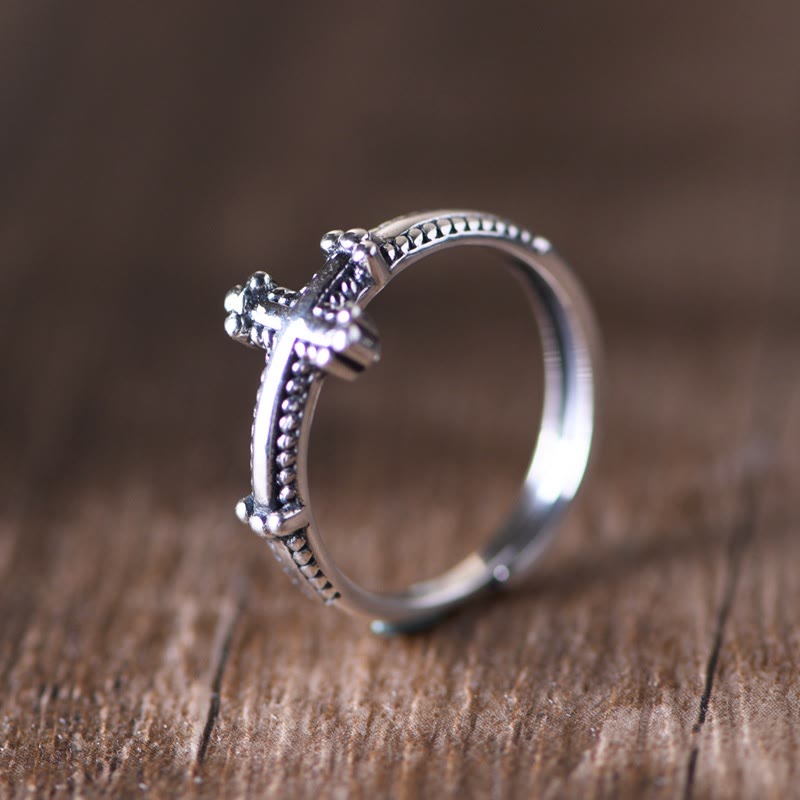 Christianartworkshop Minimalist 925 Silver Cross Ring with Ornate Rope Patterns: Enduring Symbol of Spiritual Bond - image 5