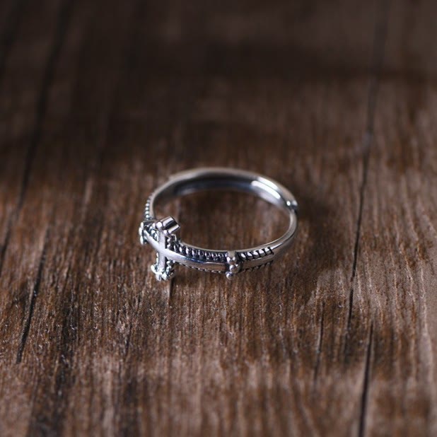 Christianartworkshop Minimalist 925 Silver Cross Ring with Ornate Rope Patterns: Enduring Symbol of Spiritual Bond - image 5