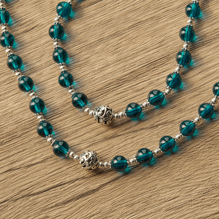 Christianartworkshop PRAYERFUL FAITH: Handmade Crucifix Clear Blue Glass Rosary with Gift Card - image 12