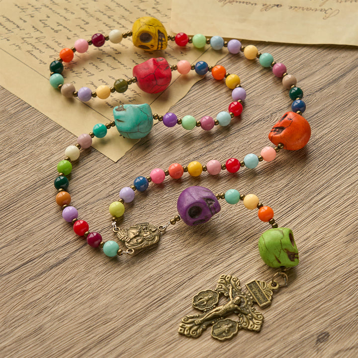 FREE Today: Bohemian Style Multicolored Skull Beads Rosary with Bronze Pardon Crucifix & Holy Family