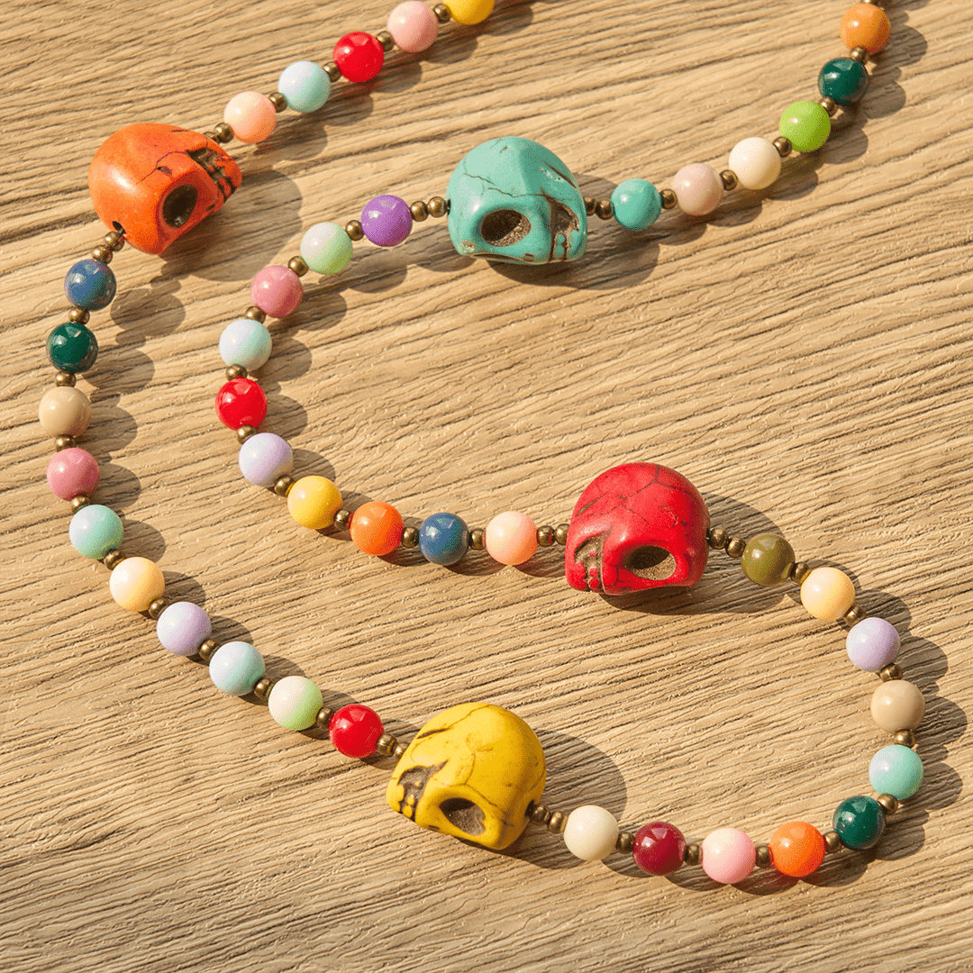 FREE Today: Bohemian Style Multicolored Skull Beads Rosary with Bronze Pardon Crucifix & Holy Family