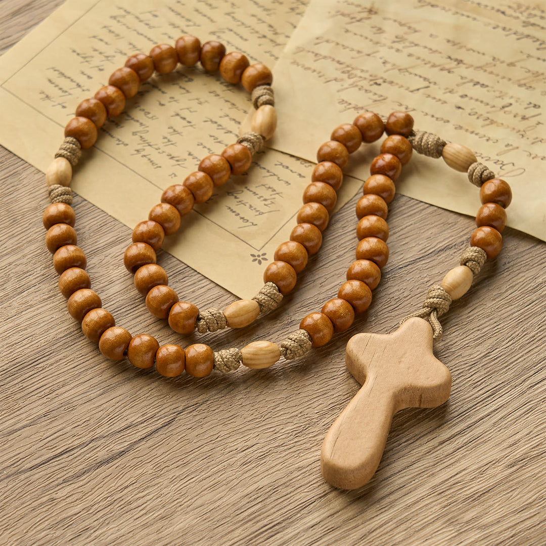 Christianartworkshop PRAYERFUL FAITH: Handmade Minimalist Olive Wood Rosary with Gift Card - image 8
