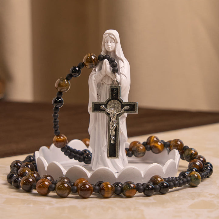 FREE Today: 10mm Tiger's Eye Stone Beads Rosary with Black Enamel Crucifix: Embrace Earthy Sacredness