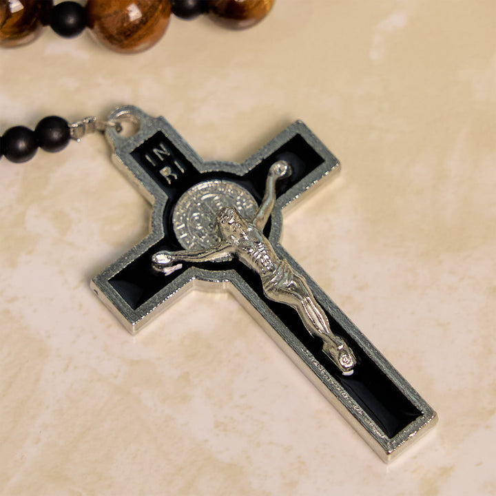FREE Today: 10mm Tiger's Eye Stone Beads Rosary with Black Enamel Crucifix: Embrace Earthy Sacredness