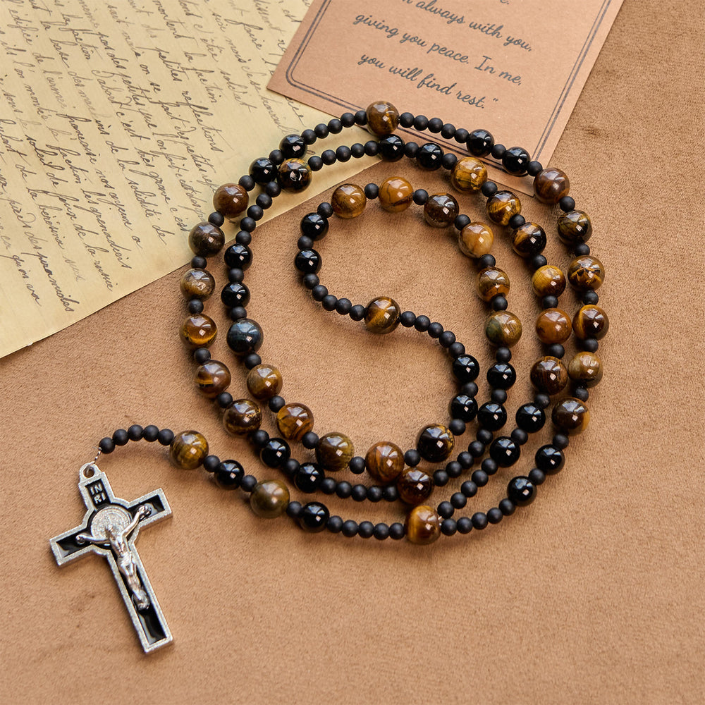 Christianartworkshop 10mm Tiger's Eye Stone Beads Rosary with Black Enamel Crucifix: Embrace Earthy Sacredness - image 2