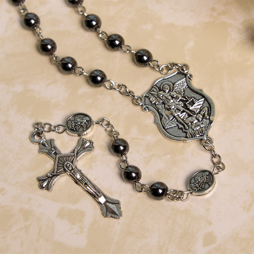 FREE Today: Sacred Shiny Black Beads Rosary with St. Michael the Archangel Pendant & Crucifix