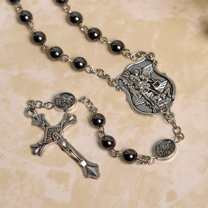 FREE Today: Sacred Shiny Black Beads Rosary with St. Michael the Archangel Pendant & Crucifix