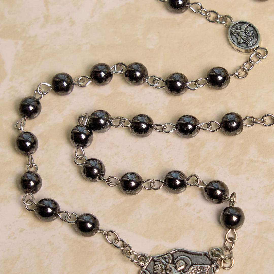 FREE Today: Sacred Shiny Black Beads Rosary with St. Michael the Archangel Pendant & Crucifix