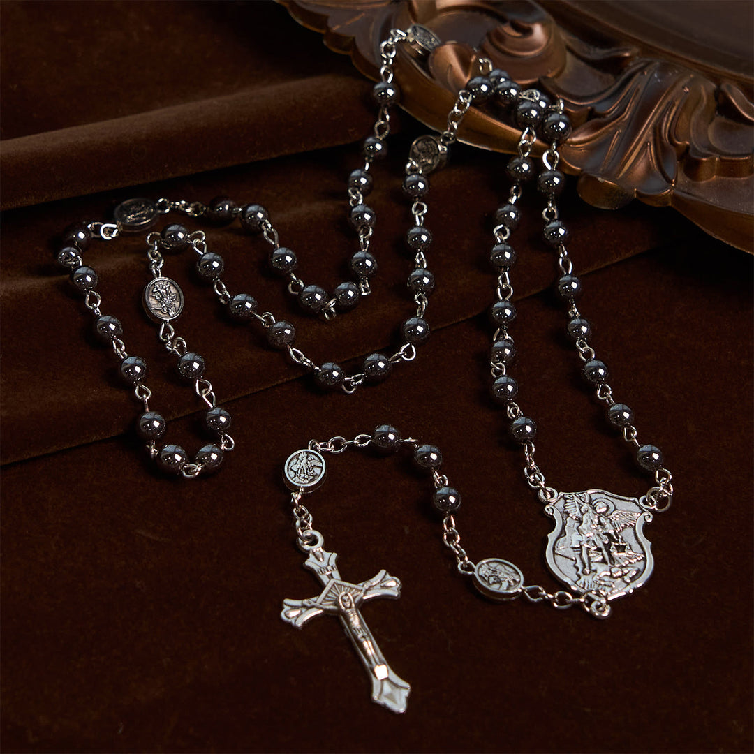 FREE Today: Sacred Shiny Black Beads Rosary with St. Michael the Archangel Pendant & Crucifix