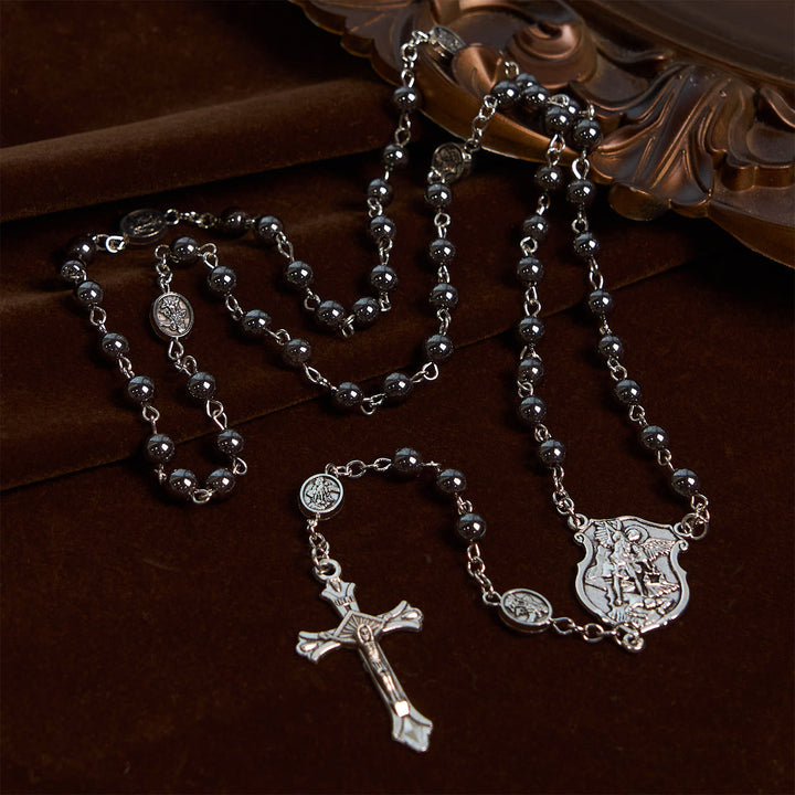 FREE Today: Sacred Shiny Black Beads Rosary with St. Michael the Archangel Pendant & Crucifix