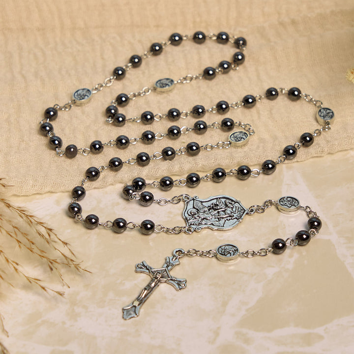 FREE Today: Sacred Shiny Black Beads Rosary with St. Michael the Archangel Pendant & Crucifix